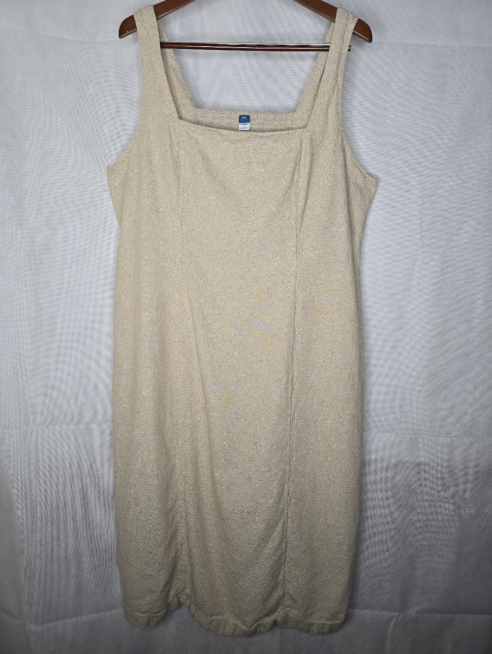 Old Navy Linen Blend Shift Dress Beige Sleeveless Smocked Knee Length 2XL